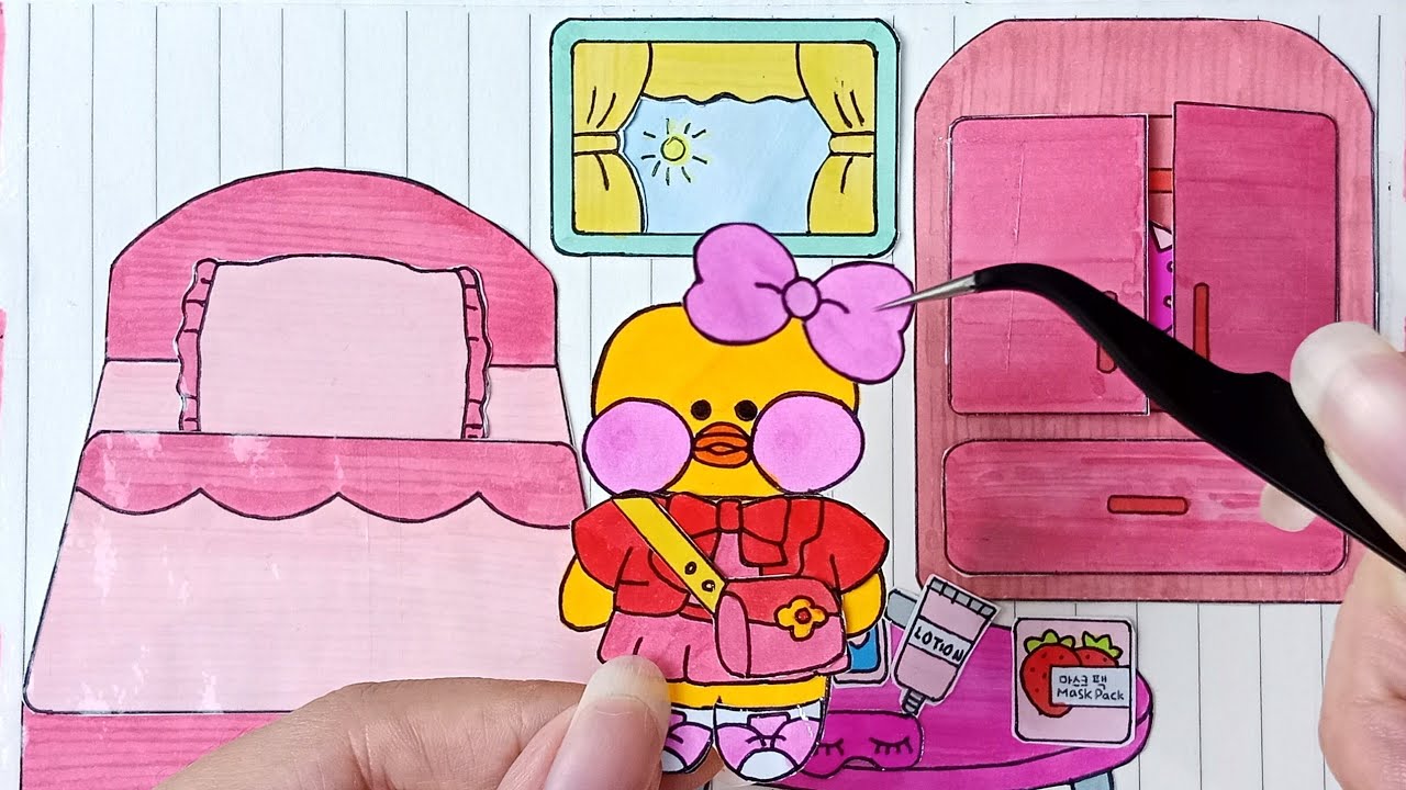 [🌈paperdiy🌈] Lalafanfan duck Get ready to go school 학교 종이놀이 Asmr