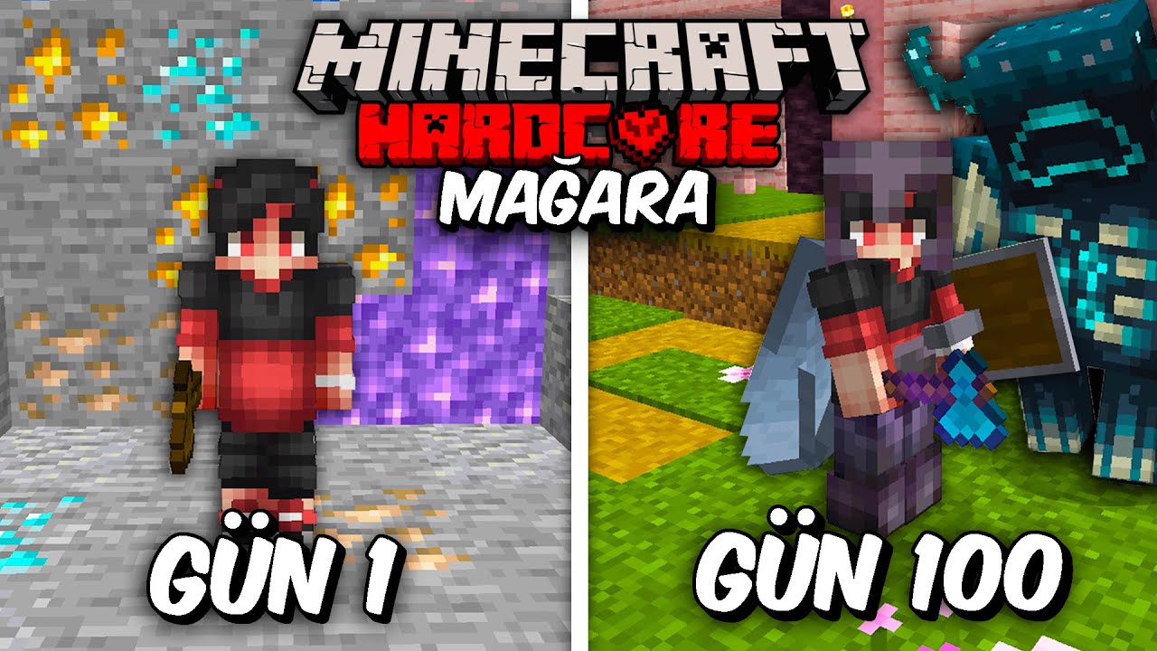 Minecraft Hardcore'da MAĞARA Dünyasında 100 Gün Hayatta Kalmak...