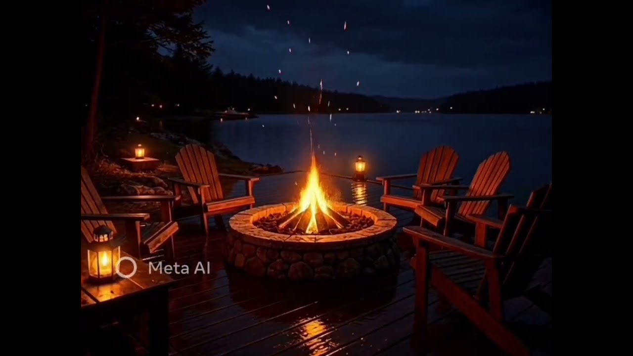 Slep Sounds Rainy Dock Fire Pit Ambience 🌧️🔥 Cozy Lakeside Rain (8 Hours White Noise)
