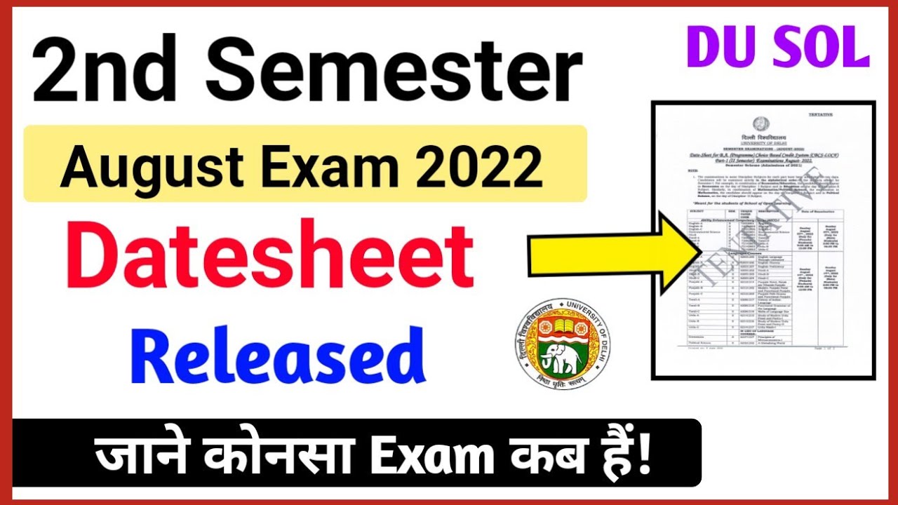 SOL Second Semester Datesheet Release August Exam 2022 | SOL 2nd Semester Exam Date 2022