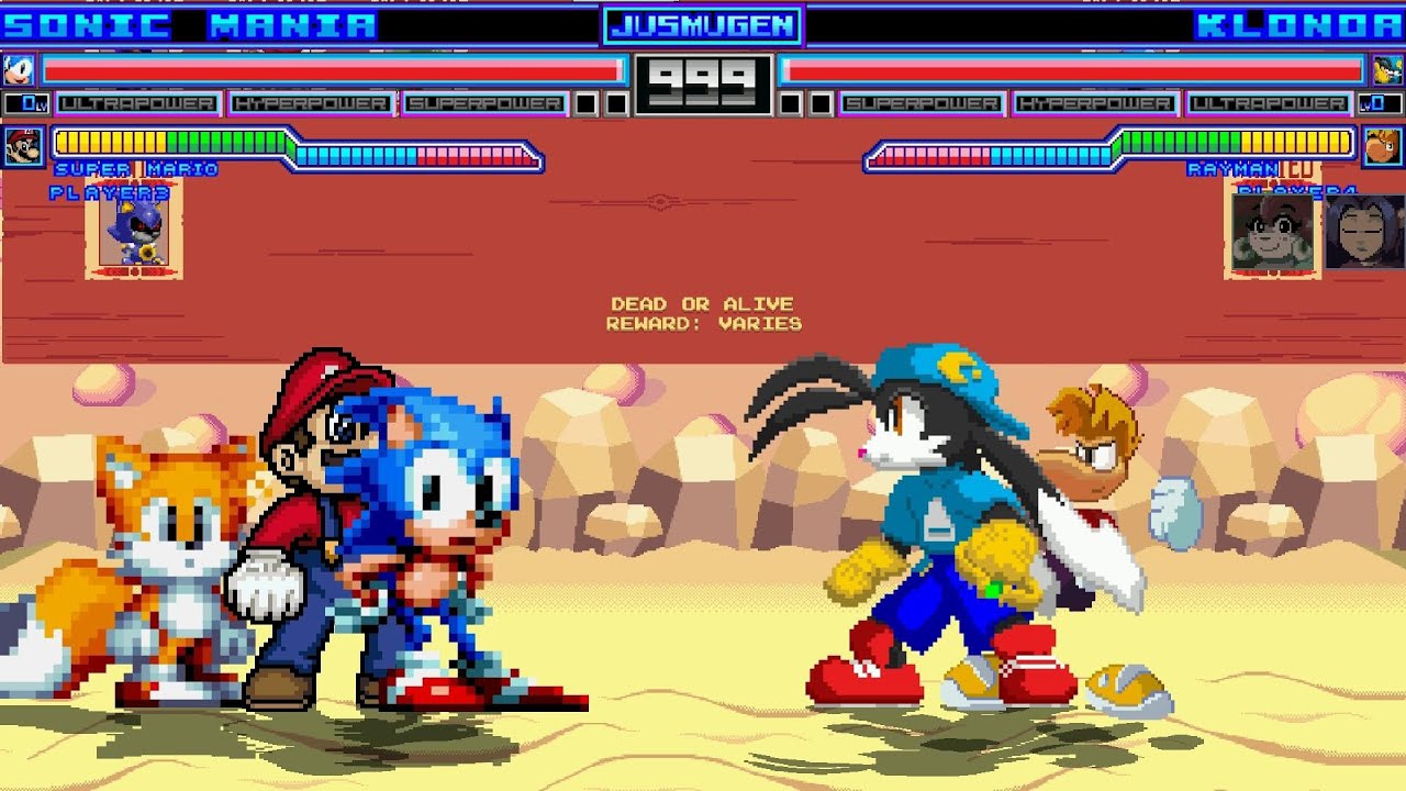 Sonic Mania & Super Mario vs Klonoa & Rayman MUGEN Battle!!!
