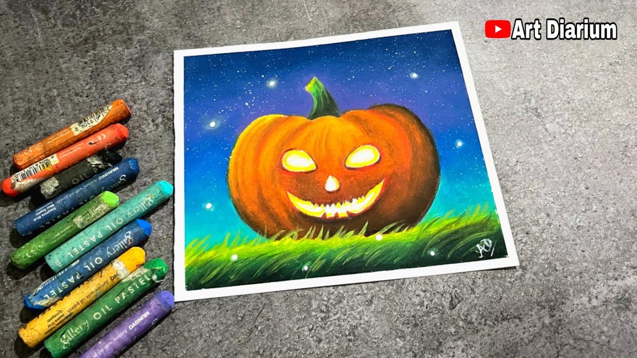 Halloween Pumpkin Drawing with Oil Pastel - for Beginners