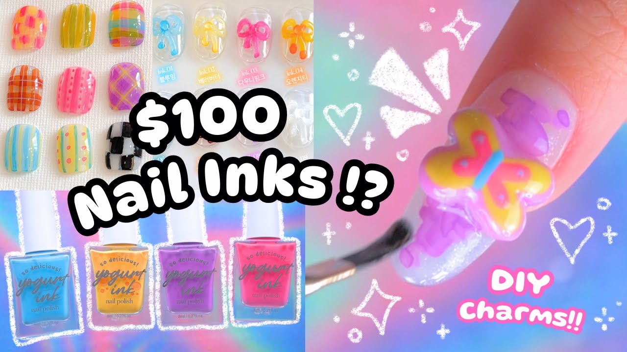 ‧₊˚🌸 Testing KOREAN NAIL INKS !! 🌈 + DIY Scutlped Charms 💐₊˚.