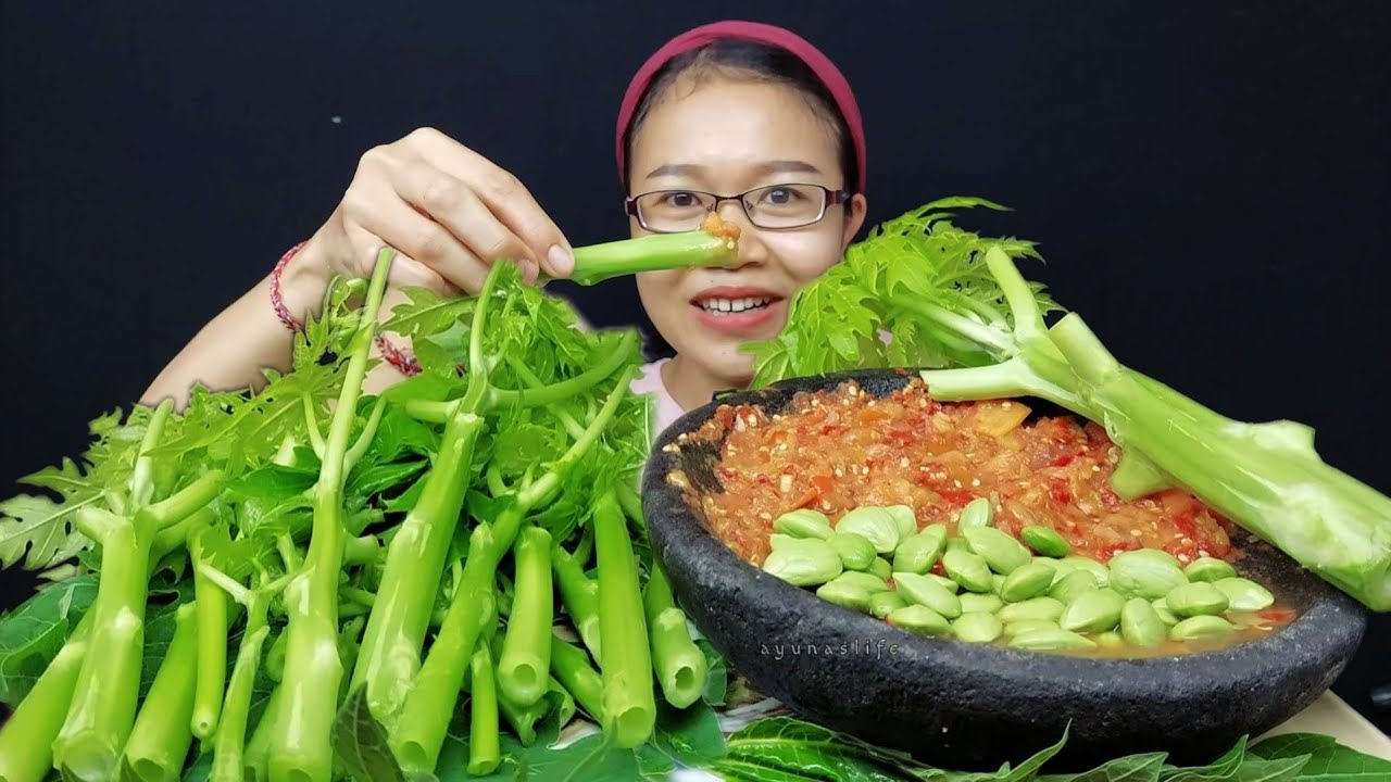 MUKBANG BATANG DAUN PEPAYA + PETE TANPA NASI