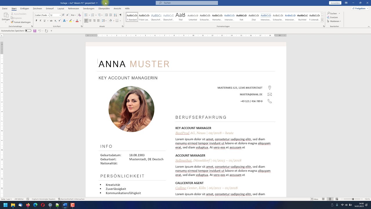 Lebenslauf schnell erstellen (Einfache Gestaltung mit Vorlagen) &ndash; Word-Tutorial