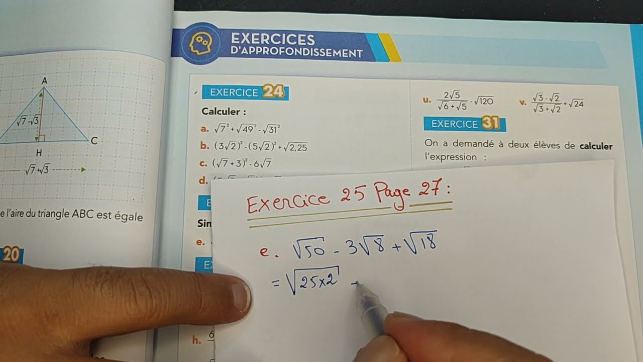 Etincelle Maths 3ème Année Collège La page 27 les racines Carrées Exercice 25 .. 26 28 29 Partie 1