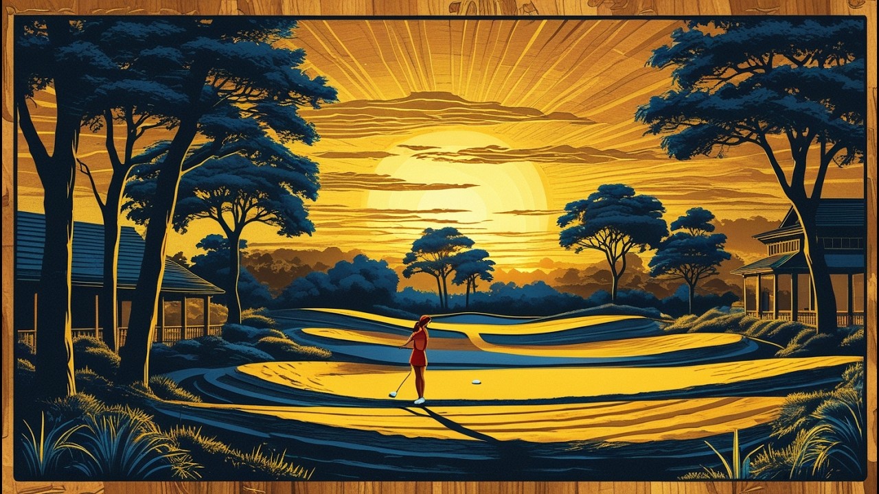 Bossa Nova Jazz & Tropical Sunset | Golf Course in Woodcut Papyrus Relief