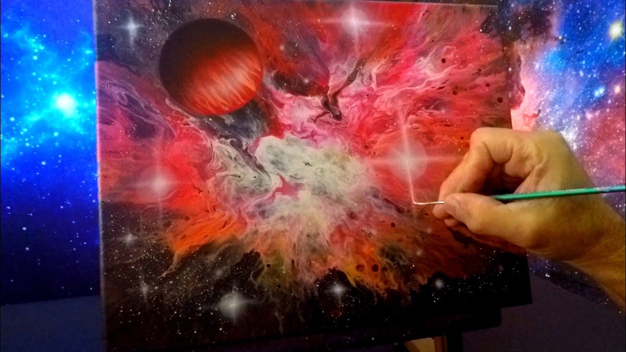 FIND SERENITY Dutch pour Acrylic galaxy painting Fluid art