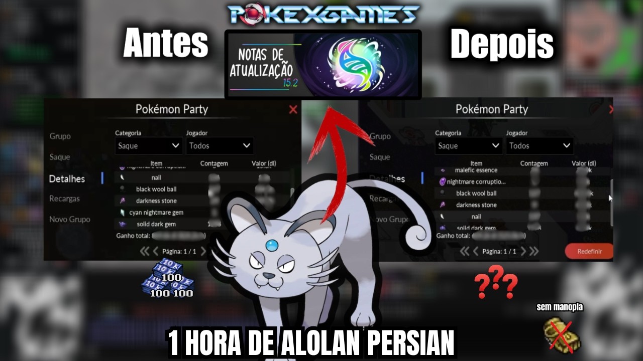 CHEGOU A ATUALIZAÇÃO DA PXG - CACEI ALOLAN PERSIAN ANTES E DEPOIS DO UPDATE