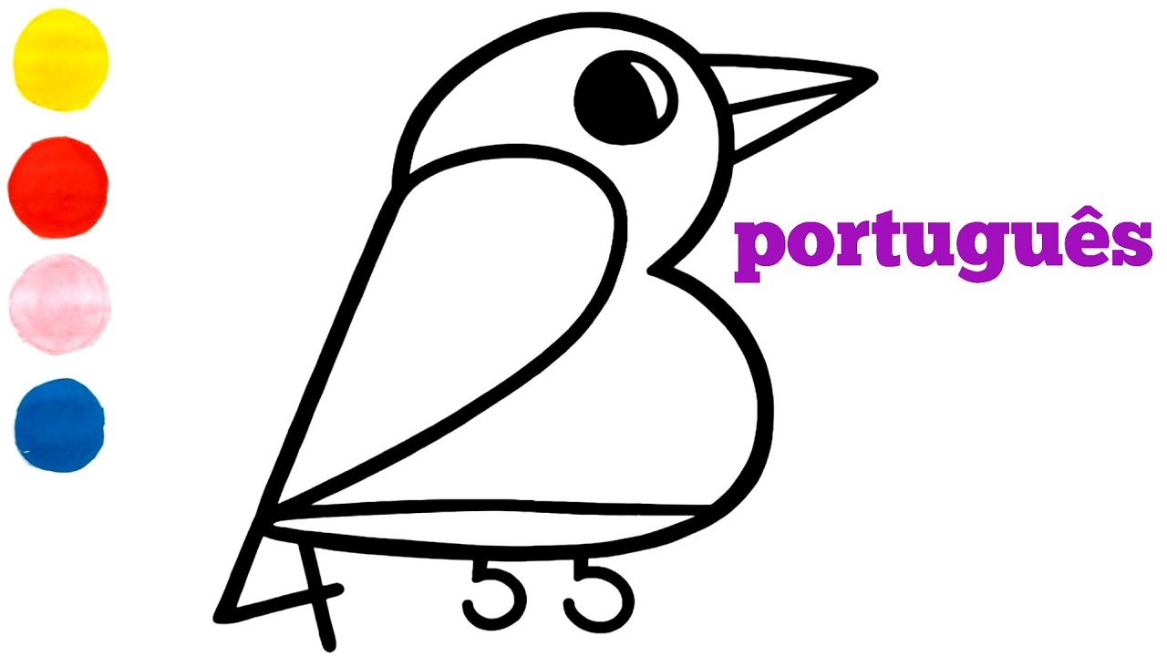 Como desenhar e colorir um pássaro usando os números 1, 2, 3, 4 e 5