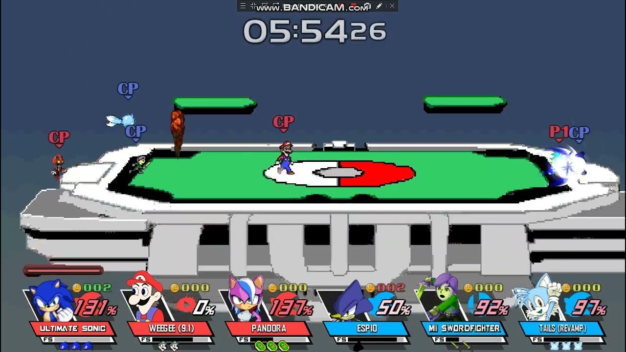 SSBC: Ultimate Sonic, Weegee (9.1) and Pandora vs Espio, Mii Swordfighter and Tails (Revamp)