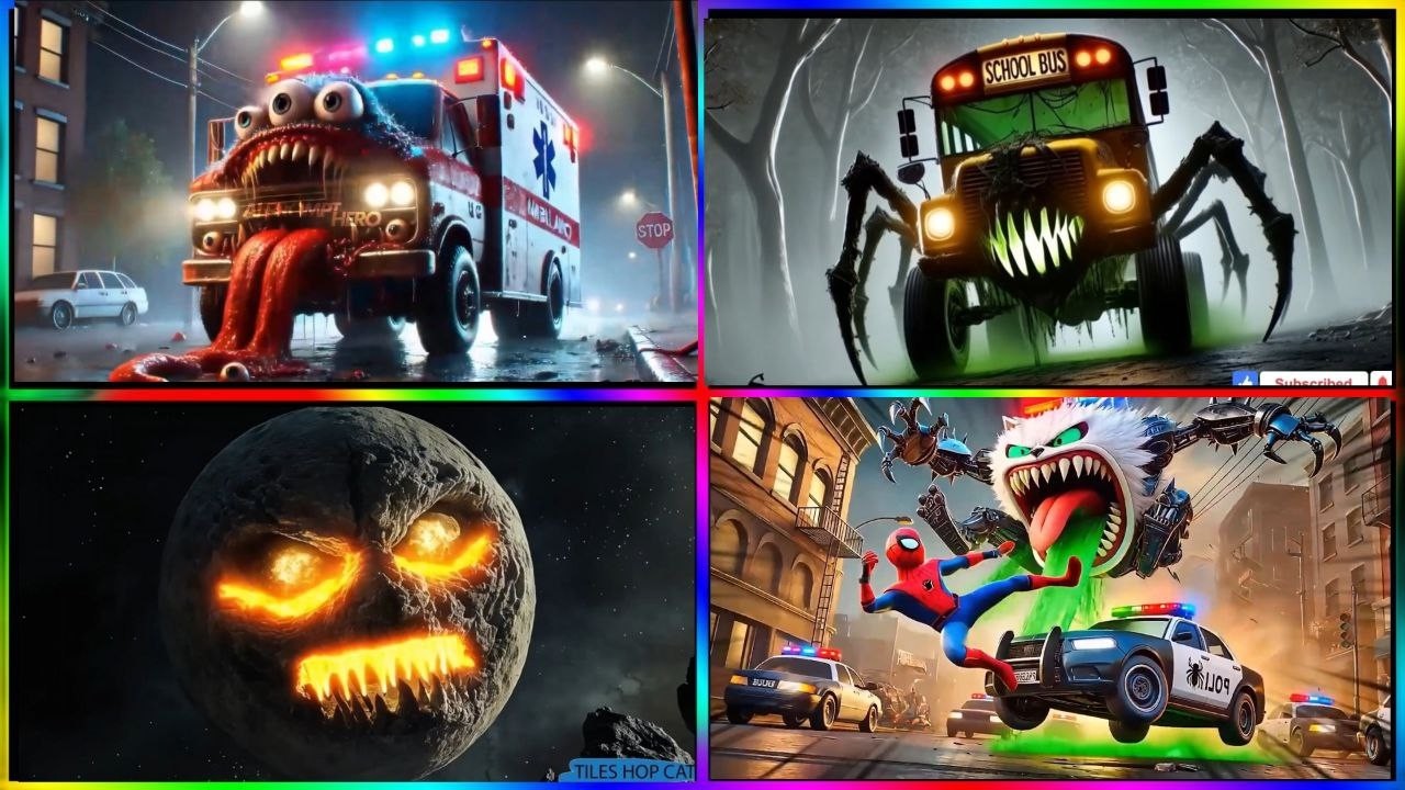 🚀🚀Lunar Moon 🆚🔥Ambulance Monster 🆚🔥Police Car 🆚🔥School bus 🎶🎶Tiles Hop