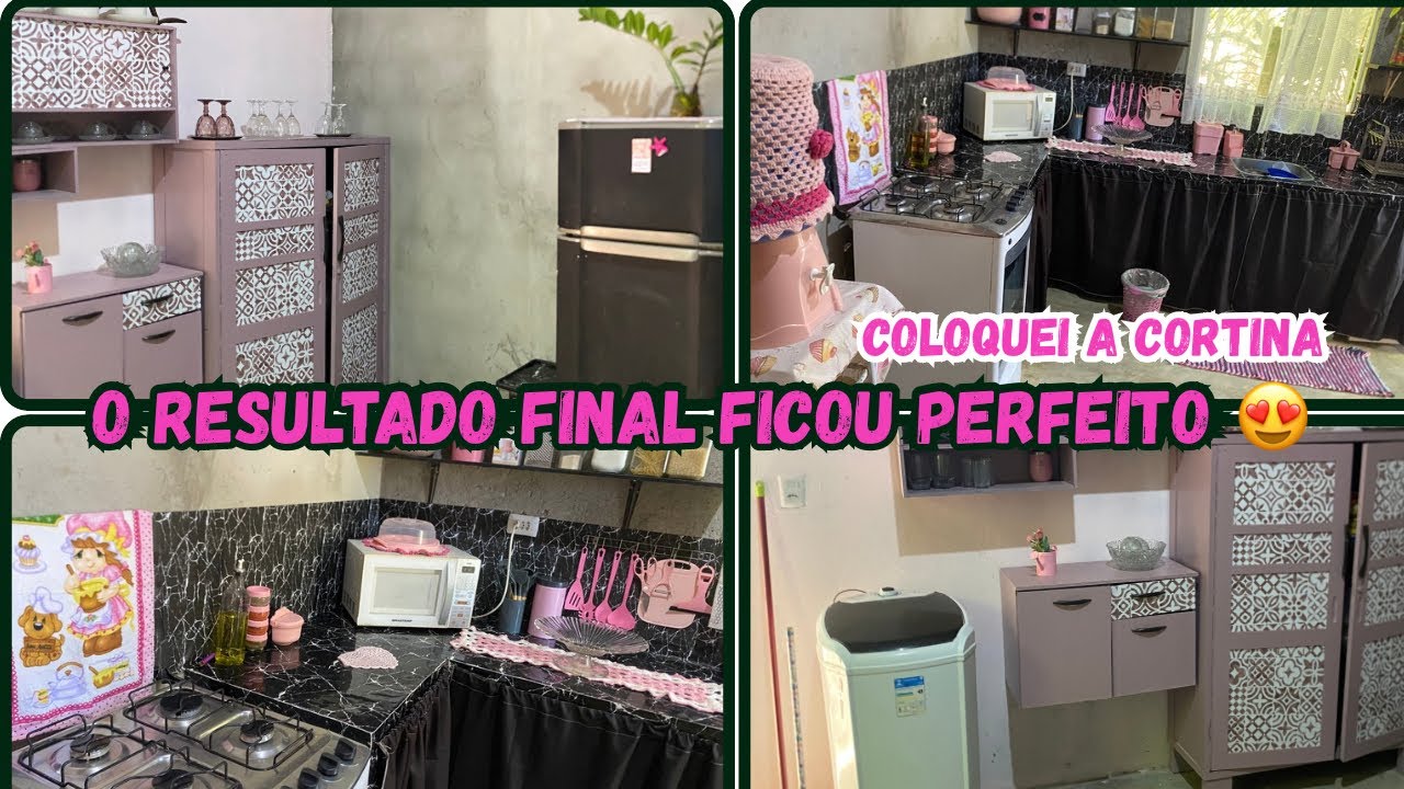 🎀🥰 ORGANIZEI E COLOQUEI A CORTINA DA PIA,LAVEI O FOGÃO,LIMPEI OS ARMÁRIOS  O RESULTADO FICOU LINDO