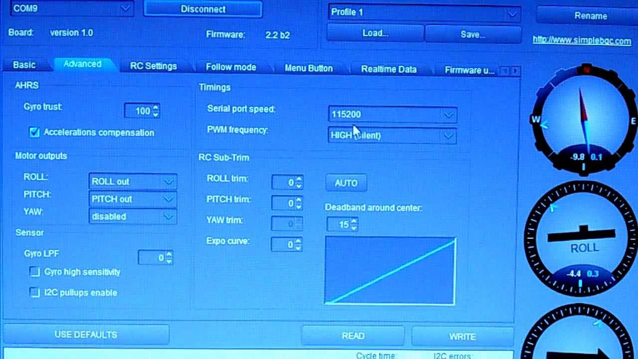 Simple GUI 2.2b Gimbal settings