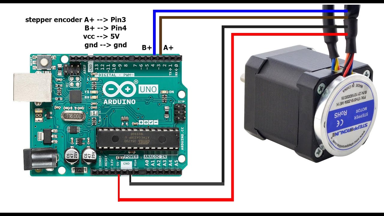 How to wiring Stepper Motor buit-in Encoder  with Arduino