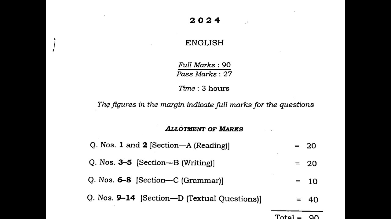 AHSEC English question paper for class 11 || HS final exam 2024 English question paper for 1st year