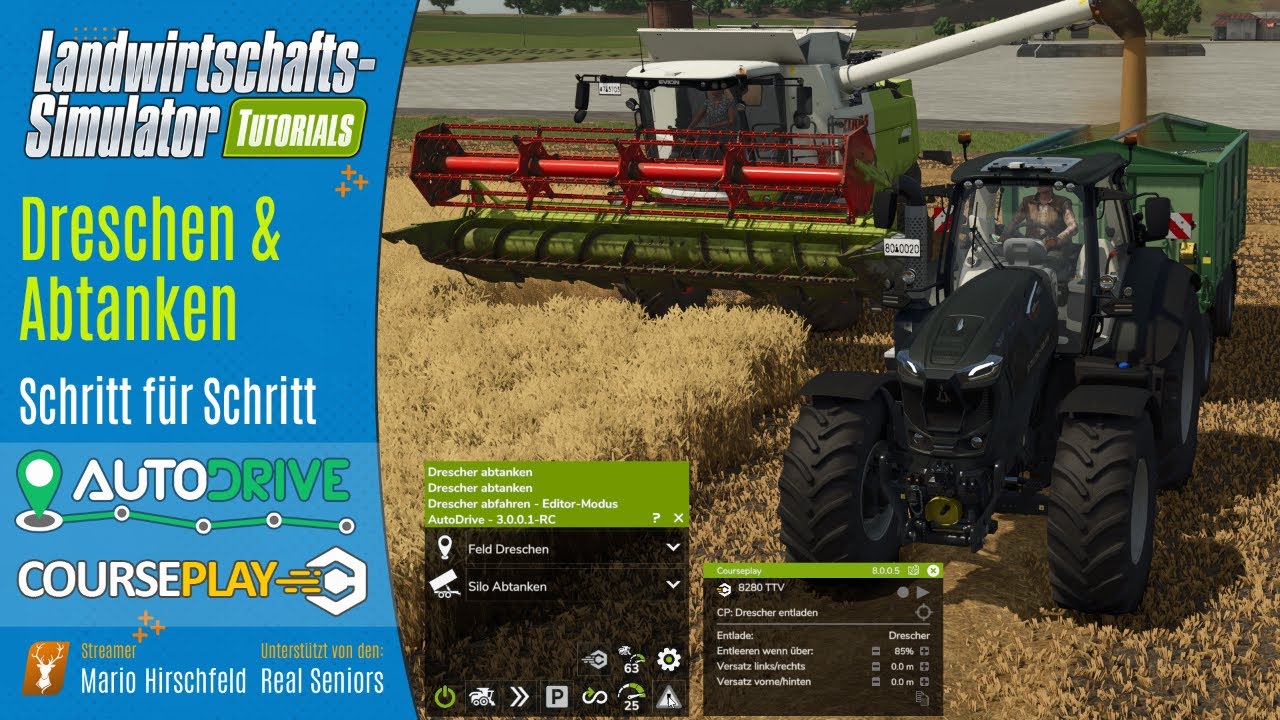 LS25: AutoDrive & CoursePlay perfekt einstellen – Drescher automatisch abtanken!
