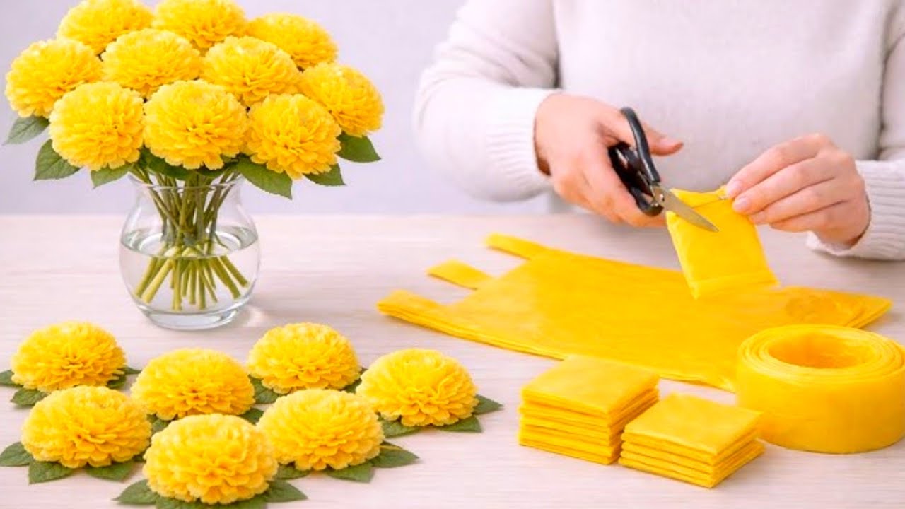 how to make flower from shopping bag / Easy Plastic bag flower tutorial 