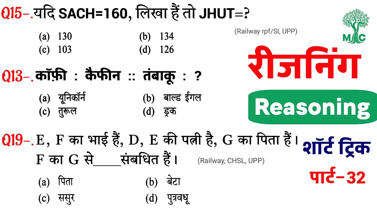 Reasoning प्रैक्टिस Set–32 | SSC | Railway | UPP | RPF/SI NTPC CGL CHSL GD | Mori Classes