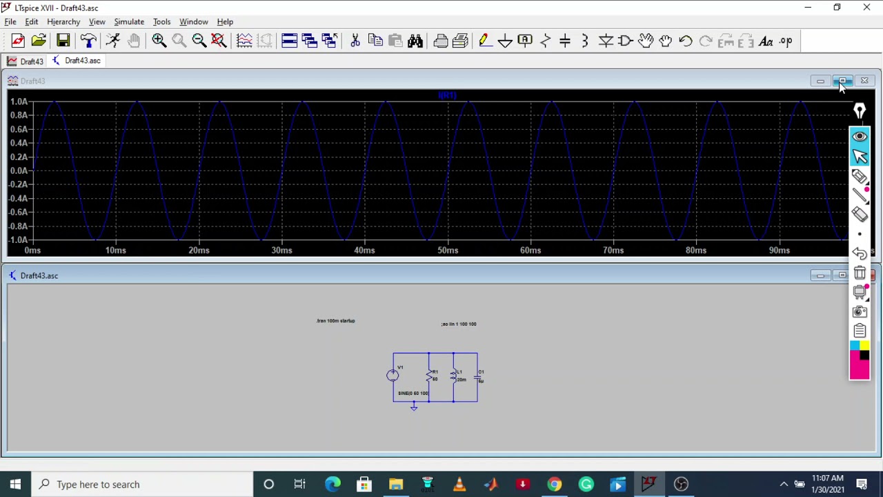 Lt spice simulation of parallel RLC circuit