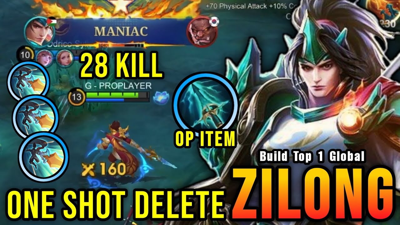 28 Kills + MANIAC!! One Shot Build Zilong with New OP Item!! - Build Top 1 Global Zilong ~ MLBB