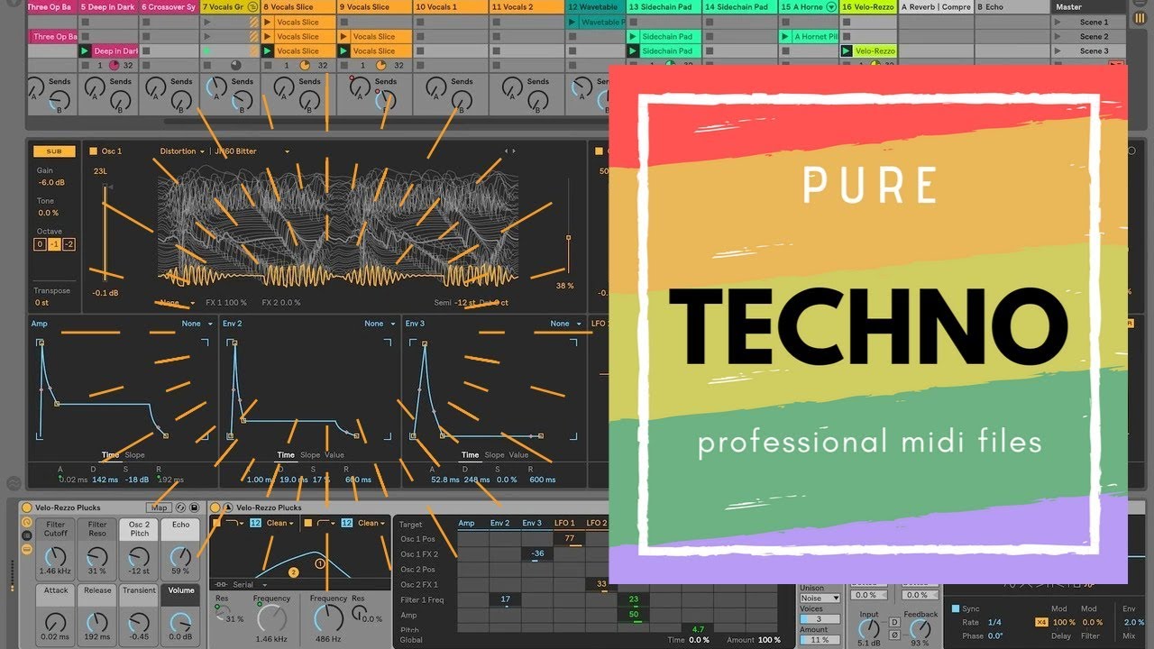 100 TECHNO MIDI Files (Bass, Melody, Dark) Brand New Techno Loops Patterns [Midi Pack]