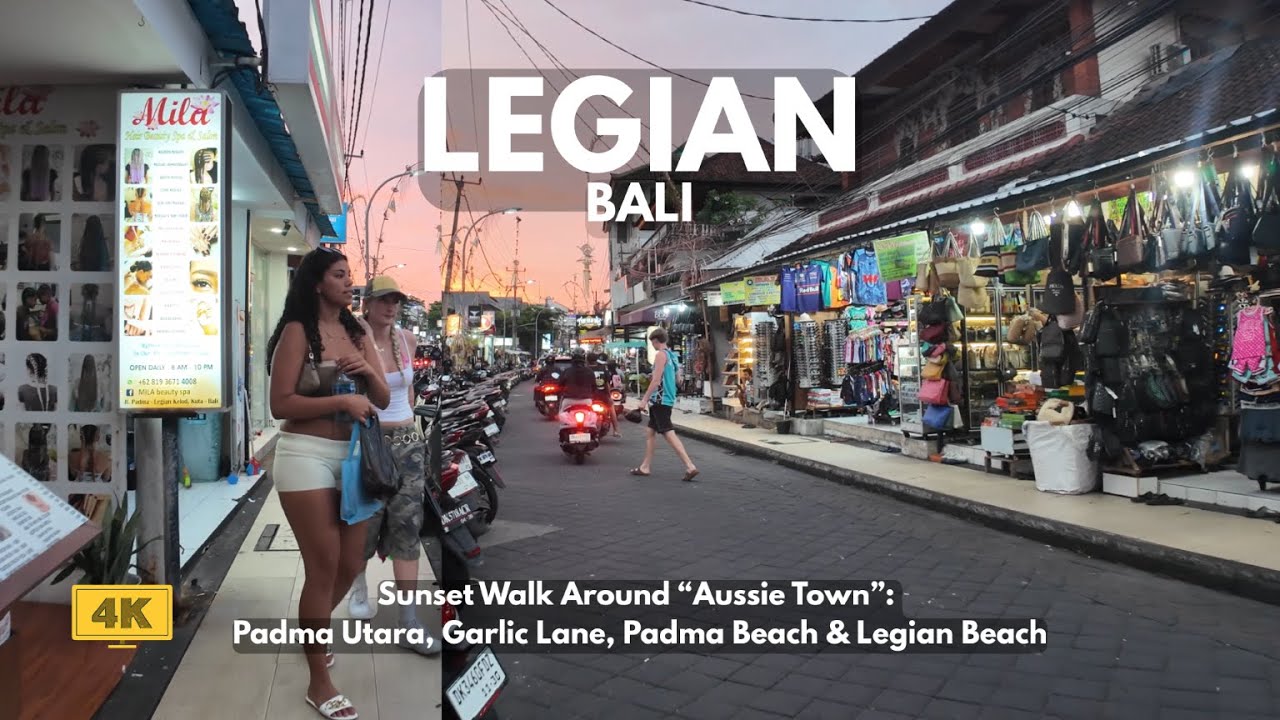 LEGIAN, Bali Walk Around Aussies Town | Padma Street, Garlic Lane, & Beach Area Walking Tour 4K60fps