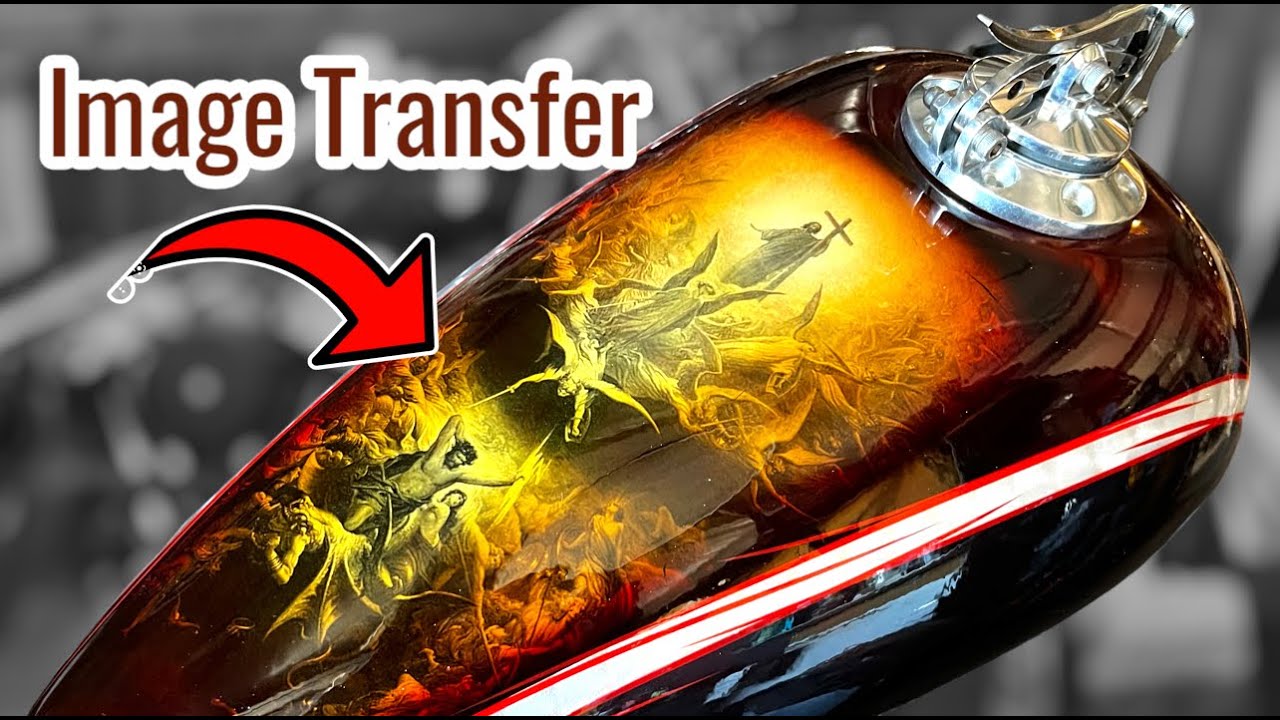 Image Transfer and Custom Paint on a Motorcycle Chopper Tank, water slide decal