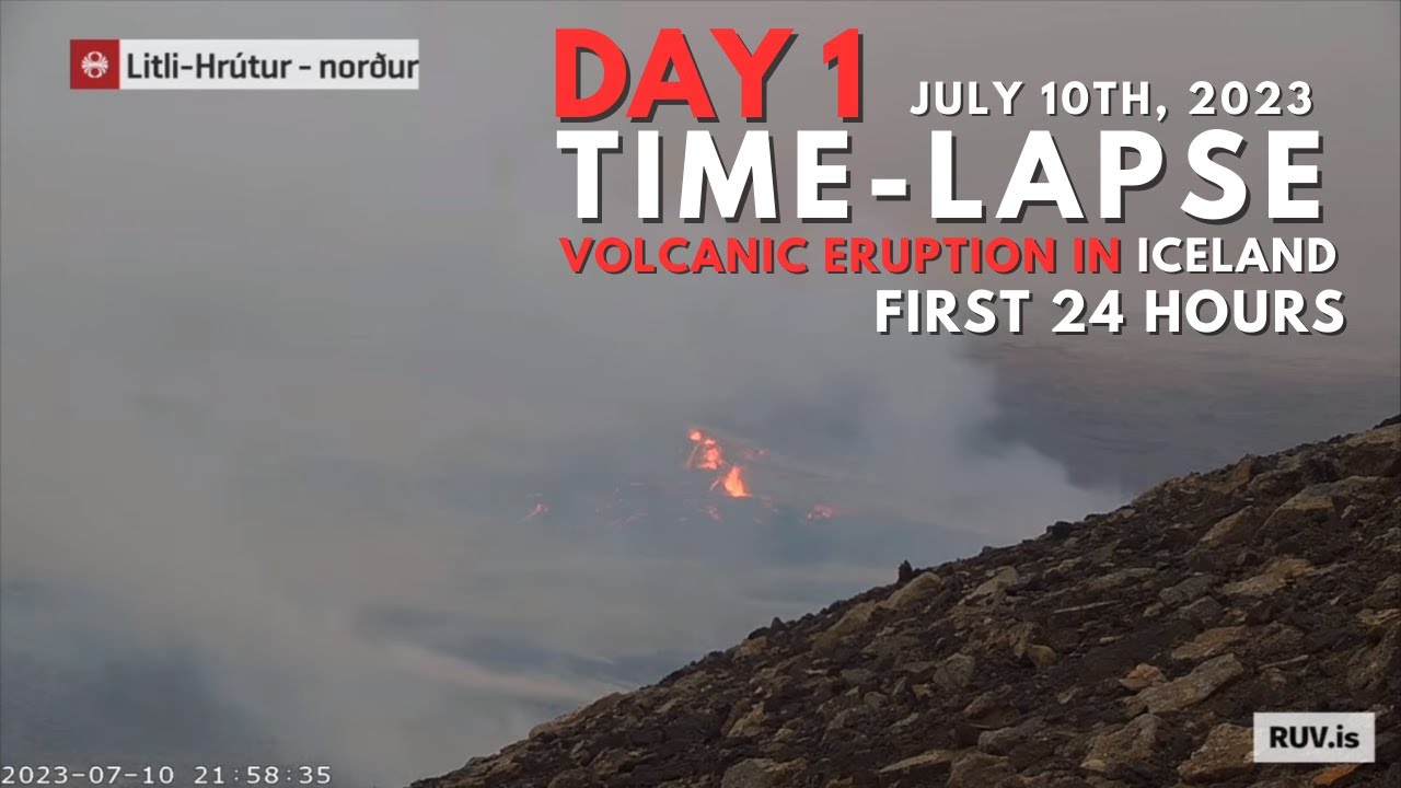 First 24 hours -Volcanic Eruption in Iceland - Time-Lapse (July 10th & 11th 2023)