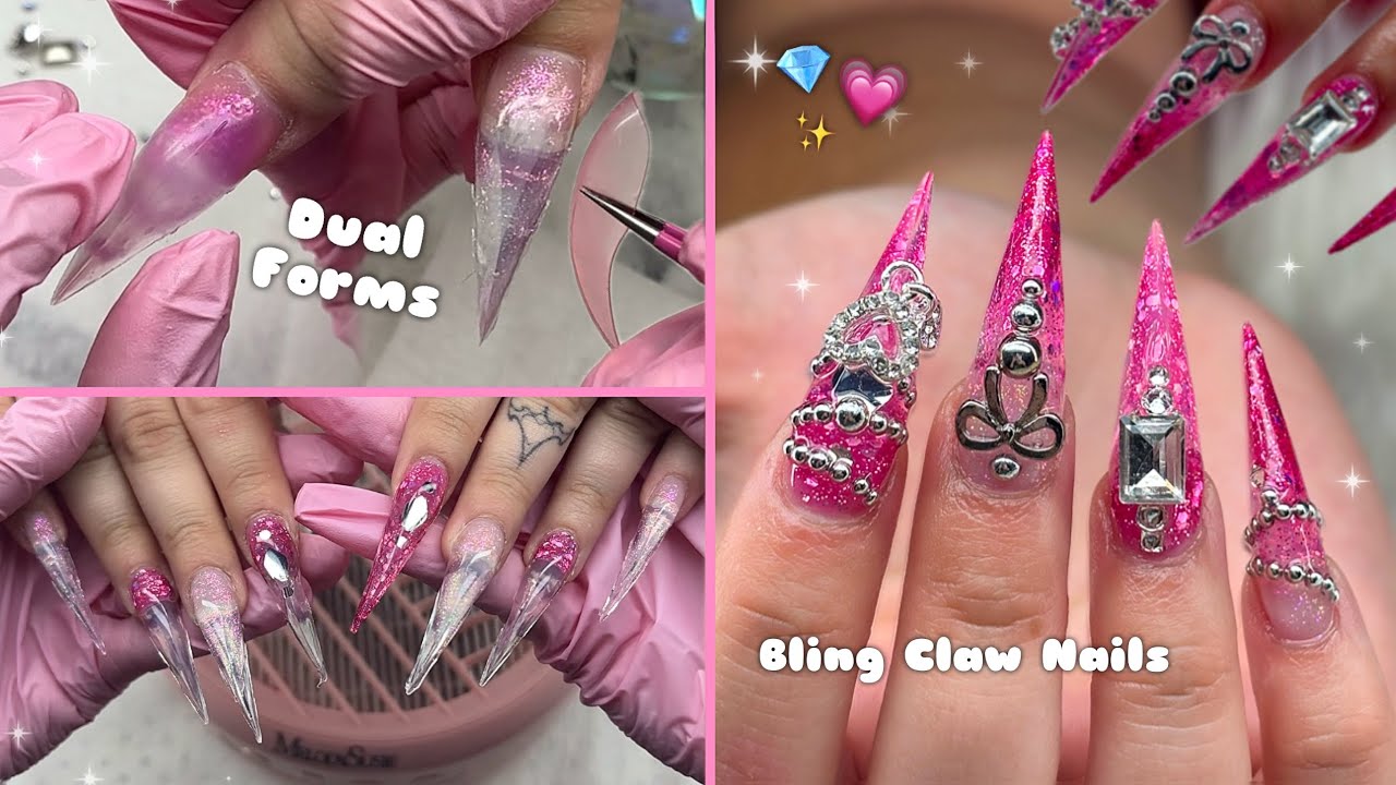 BLING GLITTER POLYGEL CLAW NAILS! CLAW NAILS WITH DUAL FORMS & POLYGEL APPLICATION | Nail Tutorial
