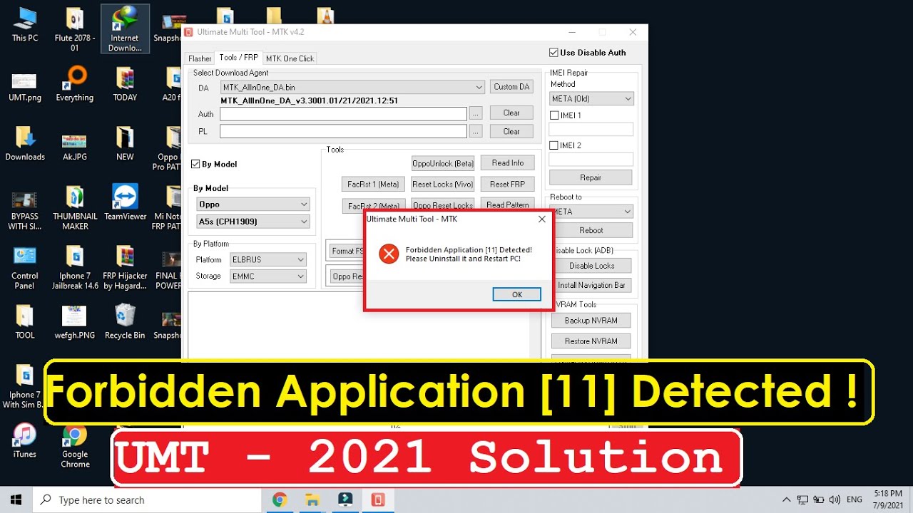 How to fix forbidden application [11] Detected! Please Uninstall it and restart PC! -Umt dongle 2021