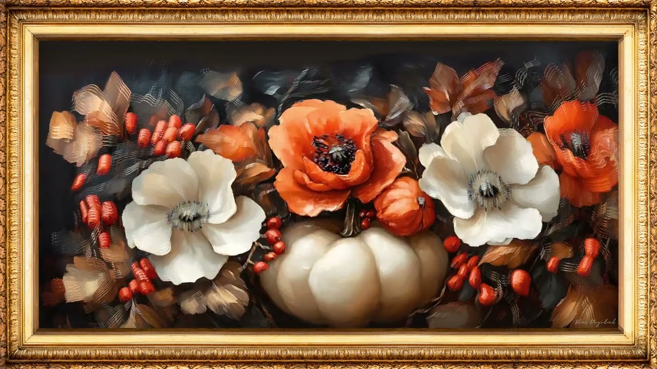 Elegant Autumn Pumpkin and Floral Art | Slideshow Art Framed Screensaver | Art for Your TV 4K  ⭐🍂🍁