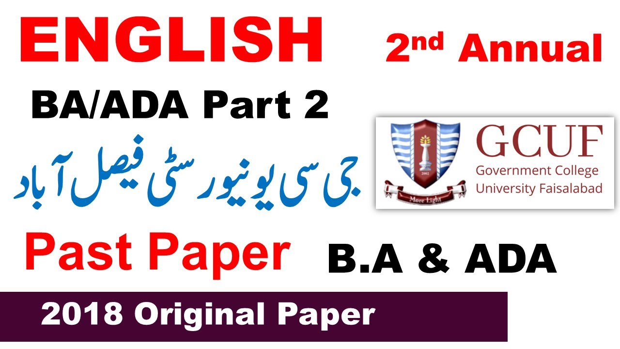 Ba Ada Part 2 English 2nd Annual 2018 Original Paper GCUF - Ba english Paper Gcuf Supply Paper 2018