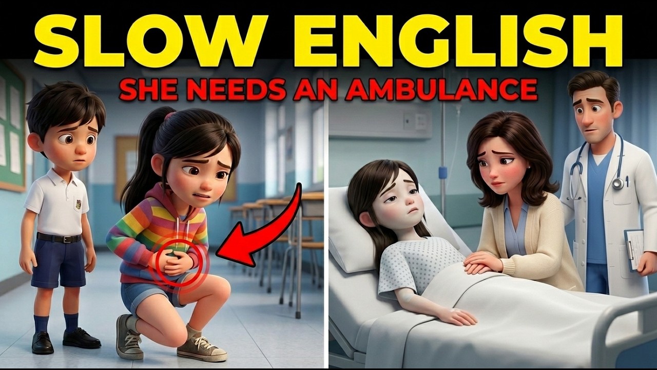 Mia Has Appendicitis at School | Ambulance & Hospital Story | English Listening A2
