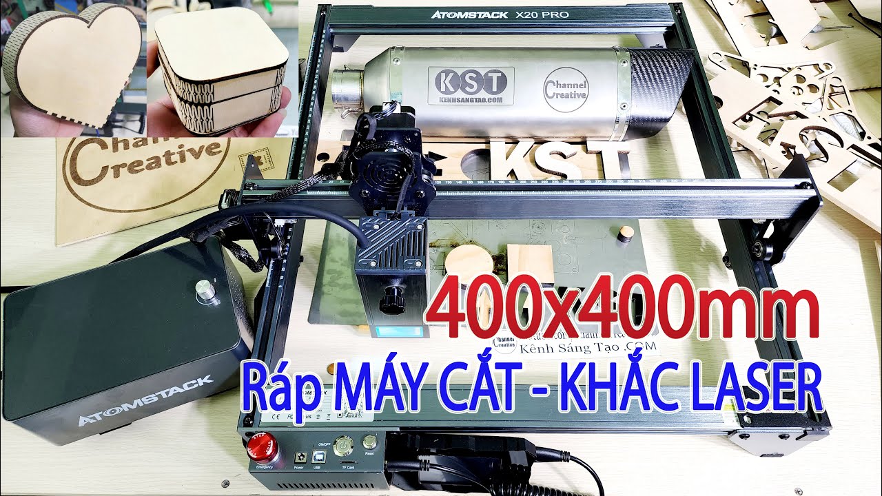 Ráp Máy Cắt Khắc Laser AtomStack x20 Pro 20W, 4 Mắt LaSer, Hành trình 400x400mm