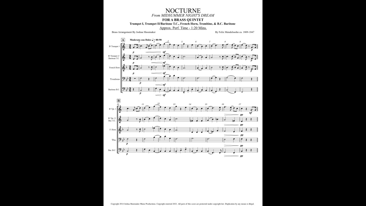 Nocturne - Shoemaker Classic Series (Brass Quintet) - Joshua Shoemaker Music
