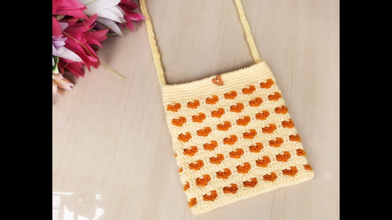 Crochet heart stitch sling bag tutorial || Crochet sling bag tutorial # 6
