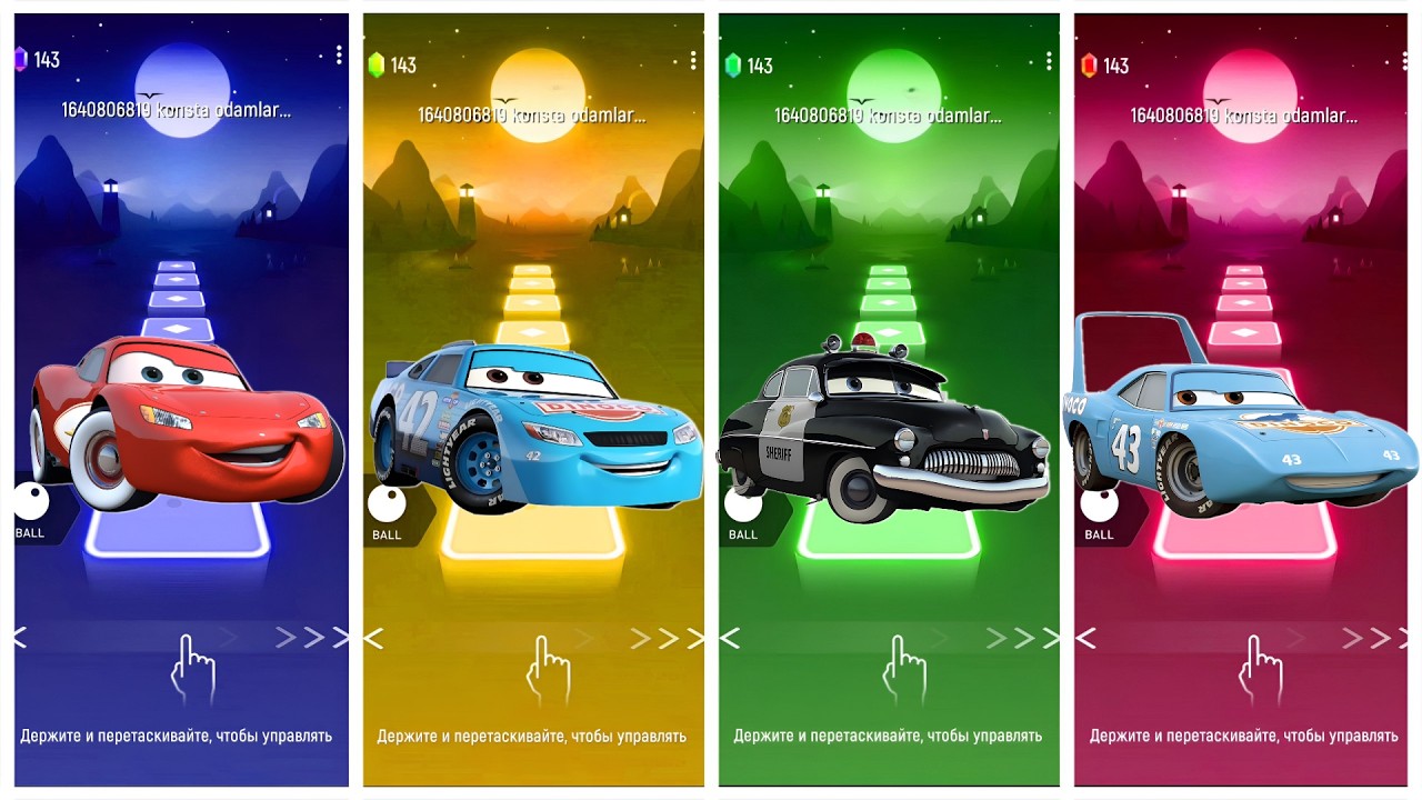 Cars - Lightning McQueen 🆚 Cal Weathers 🆚 Sheriff 🆚 Strip Weathers 🎶 Tiles Hop EDM Rush