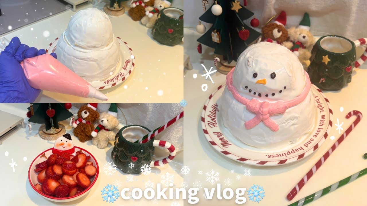 【cooking vlog】雪だるまショートケーキ作り⛄️🍓/クリスマスが待てない26歳社会人のお菓子作り記録🎄📝