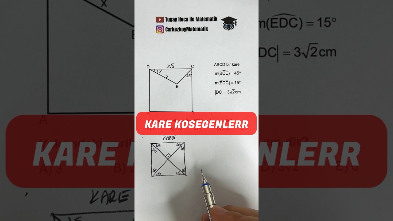 Kare den bir soru daha 💪 #kare #geometrisoru&ccedil;&ouml;z&uuml;m&uuml; #dikd&ouml;rtgen #&ouml;zel&uuml;&ccedil;genler
