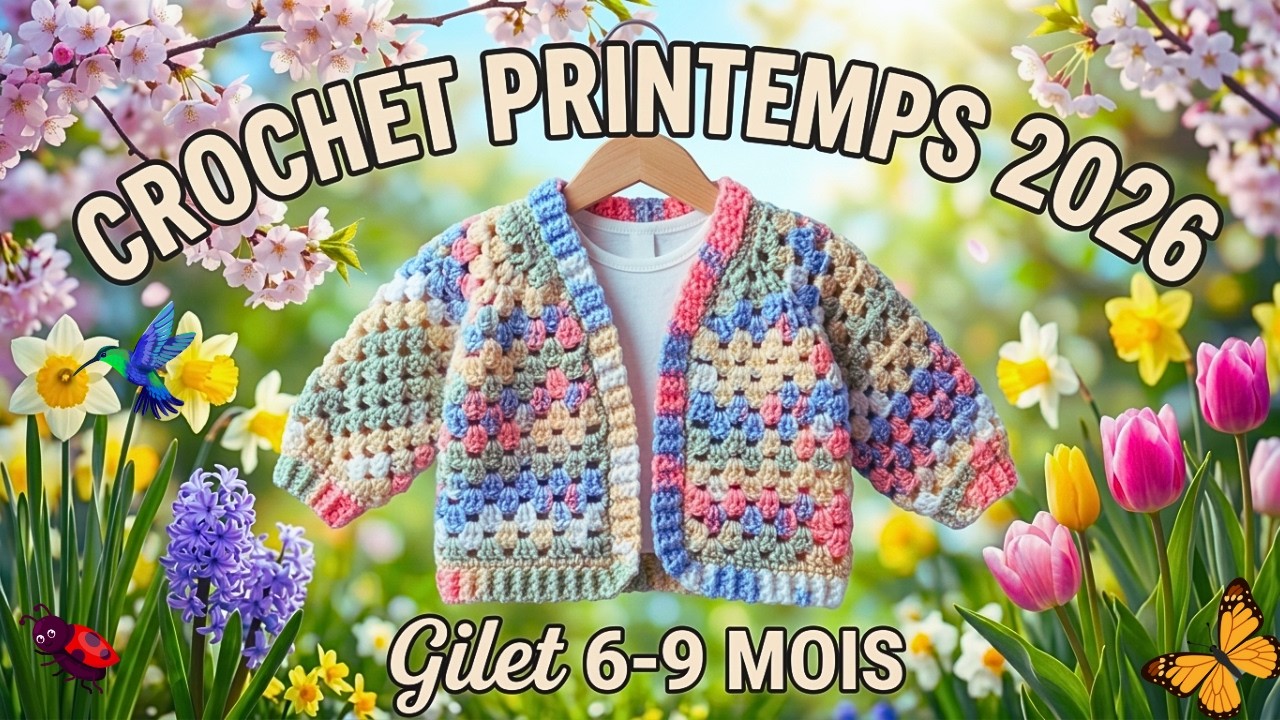 🤩 TUTORIEL CROCHET : VESTE COLOREE PRINTEMPS 2026🌼🪻🦋  | A LA CHAÎNETTE