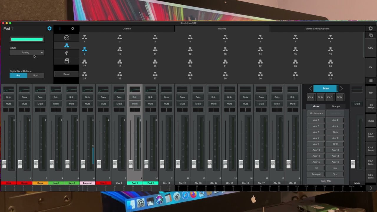 Настройка микшера PreSonus для подготовки шоу с использованием UC Surface