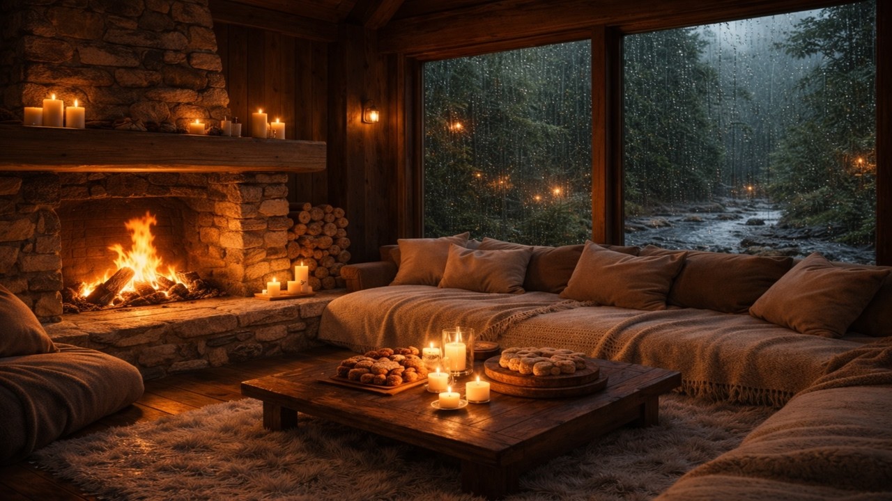 불면증 녹이는 빗소리와 모닥불 🌧️비 오는 산장 | Rainy Cabin Fireplace ASMR (5시간)