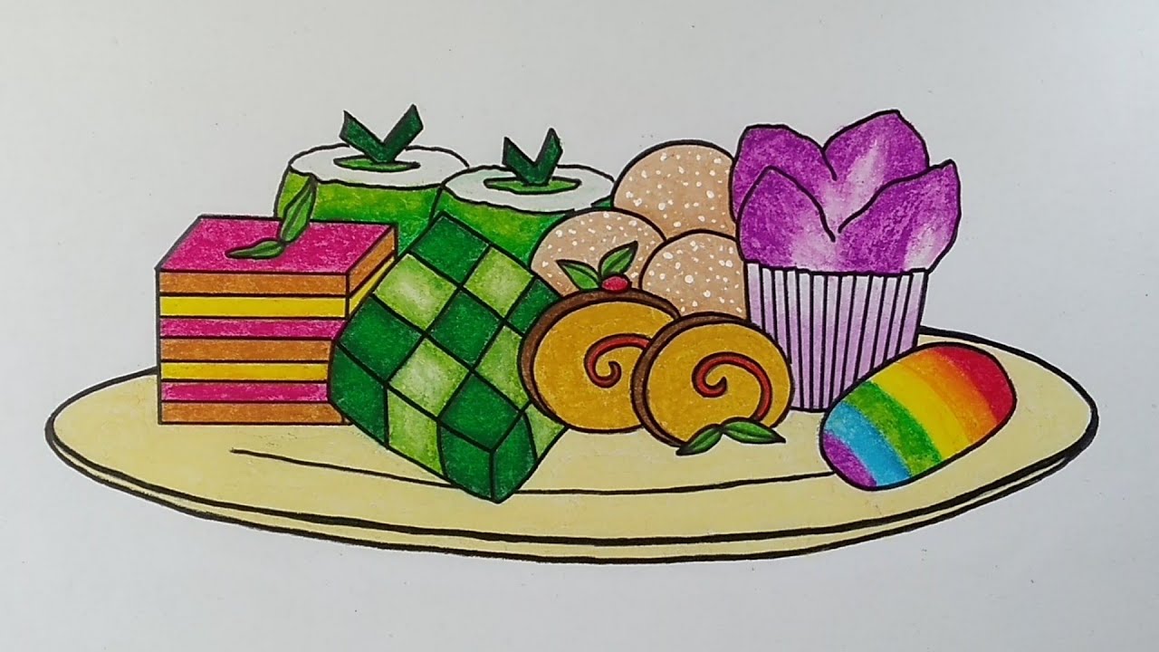 Cara menggambar kue tradisional || Menggambar dan mewarnai macam macam kue