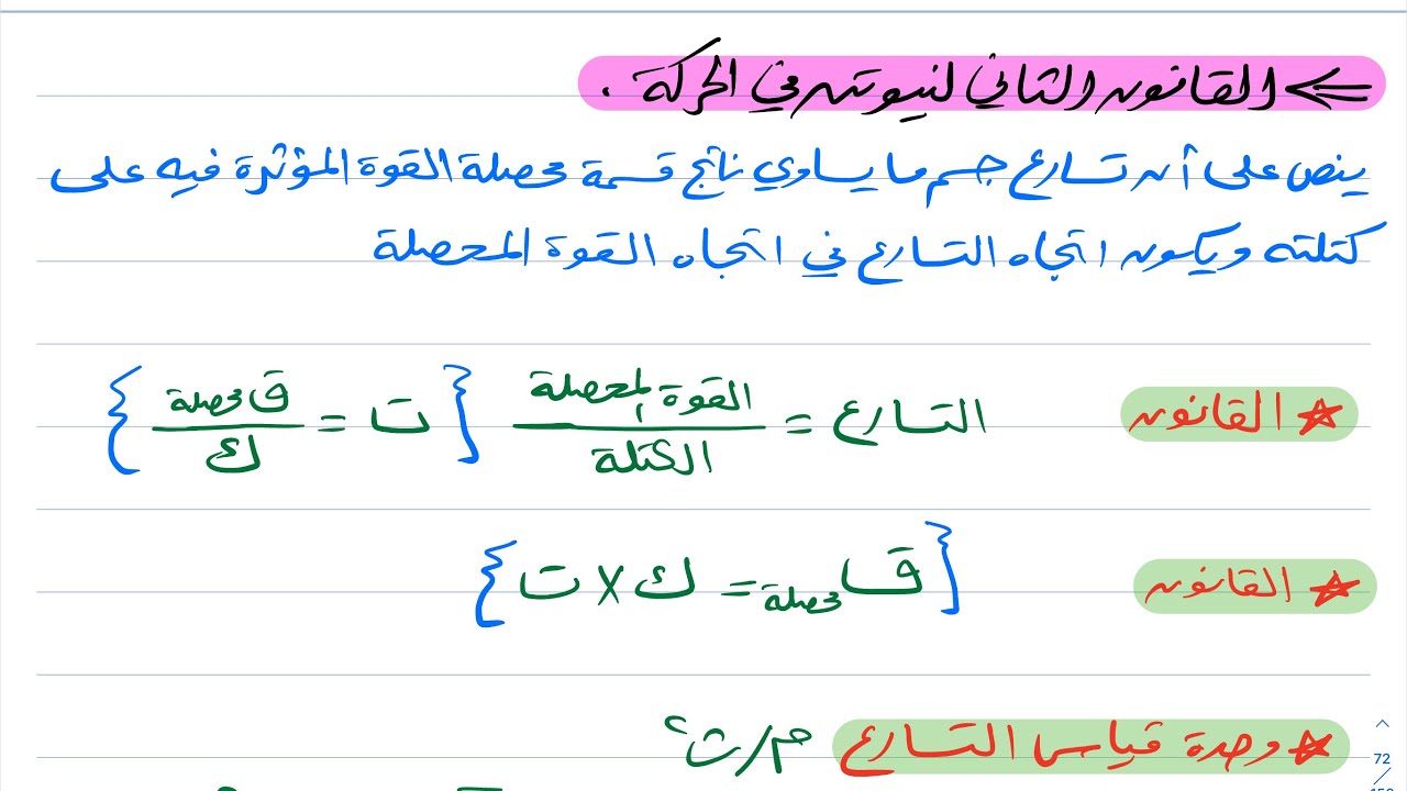 القانونان الأول والثاني لنيوتن في الحركة ( الجزء الثاني ) علوم ثالث متوسط 1444