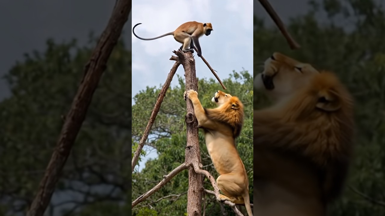 Lion vs Monkey 😳 This Was Unexpected #Shorts #YouTubeShorts #ViralShorts #Wildlife #AnimalKingdom