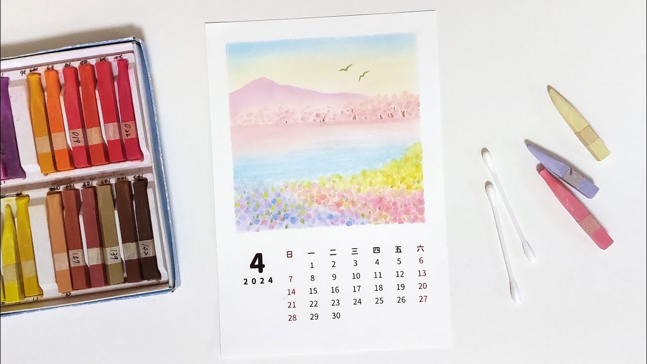 [ENG] Drawing the 2024 April Desk Calendar with Soft Pastels / Spring Scenery