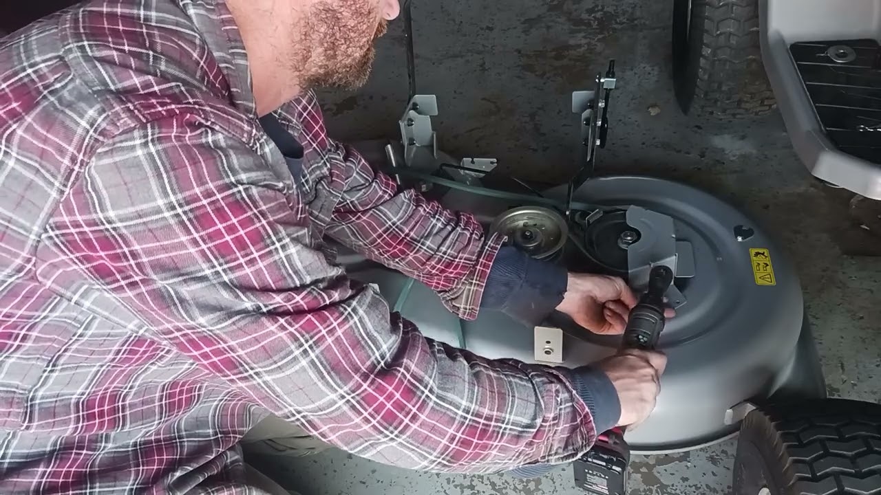 how to take a mower deck belt off and put one on a Murray riding lawn mower 42 inch deck year 2024