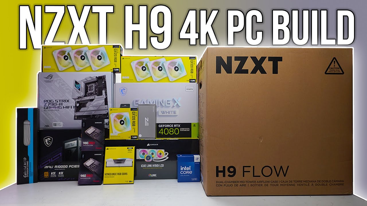 Красивый полностью белый корпус Nzxt H9 Flow Pc Build FT 14700K и RTX4080 Super