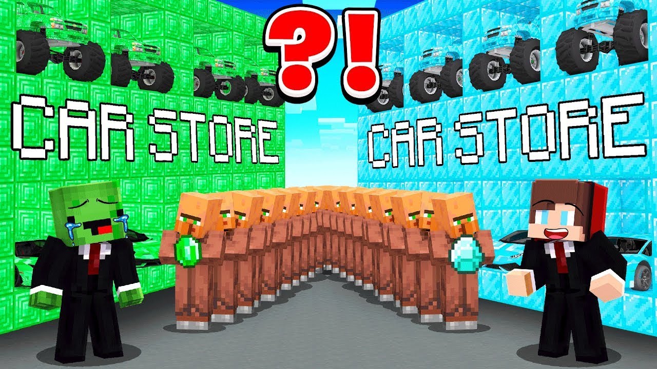 Mikey EMERALD vs JJ DIAMOND Car Store Survival Battle in Minecraft (Maizen)